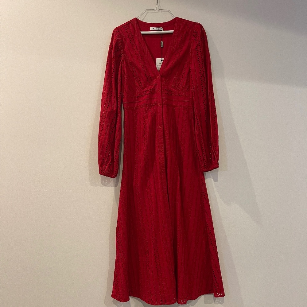 Balloon sleeve anglaise midi dress